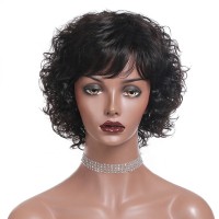 Brazilian Remy Hair Curly Wig Natural Color Human Hair Wigs For Women Machine Made Wig With Bang